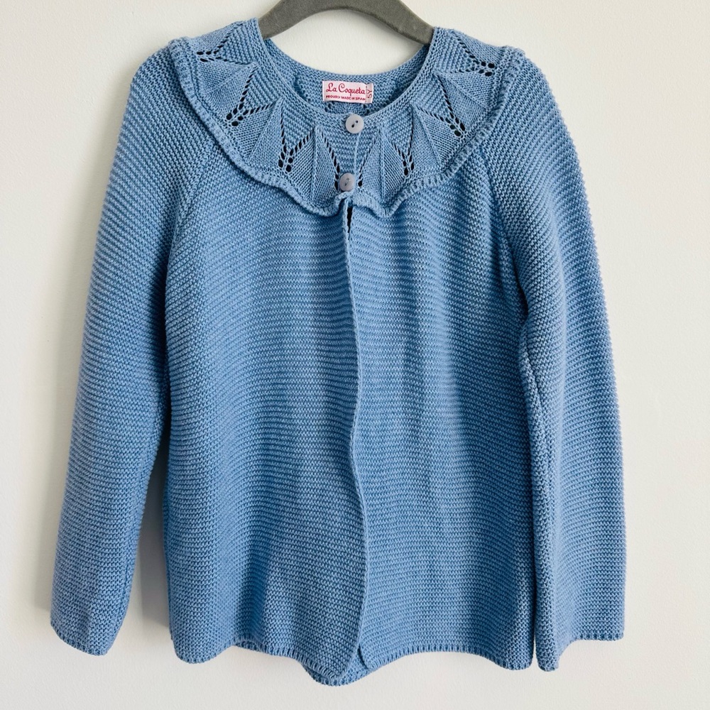 LA COQUETA Blue Cotton Girl Cardigan Size 5Y